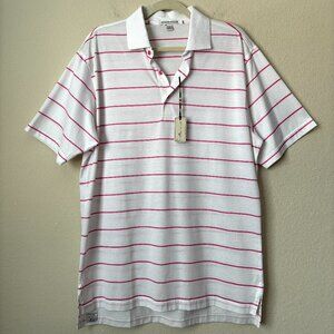 Peter Millar NEW Men's Polo Shirt Golf White Pink Striped Short Sleeve
